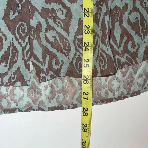 BKE Buckle Mint Green & Brown Boho Printed Semi-sheer Blouse Medium Women’s - Picture 7 of 9
